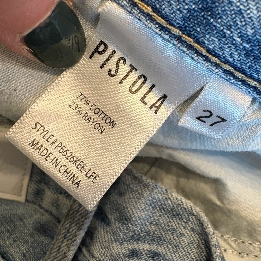 Pistola Jeans Sz 27 Distressed Light Wash Denim High Rise Straight Leg Raw Hem - Picture 7 of 11